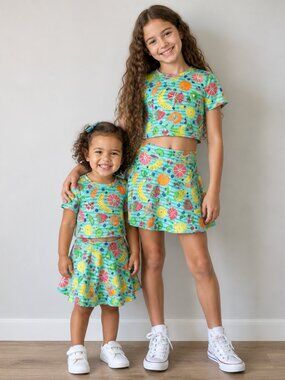 Summer Fruits 3-Piece Skirt, Top & Scrunchie Set Handmade 10T NEW